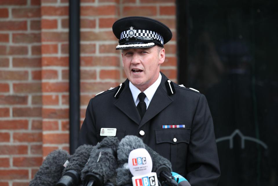  Deputy Chief Constable Paul Mills talking to the press at a police statement after the couple were admitted to hospital