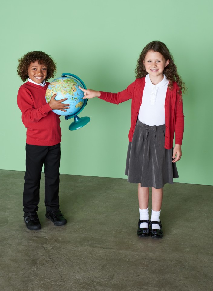 Goerge at Asda girls’ uniform costs £31.50, while the boys’ is £24.50.World globe, £39.99, amazon.co.uk.