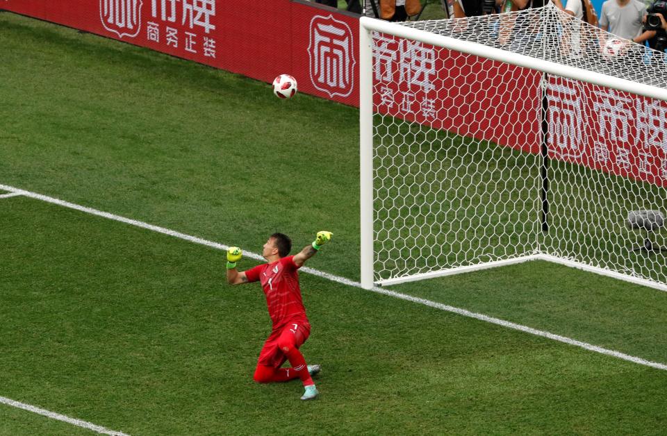  Fernando Muslera flaps at an Antoine Griezmann shot and watches it bounce into the back of the net