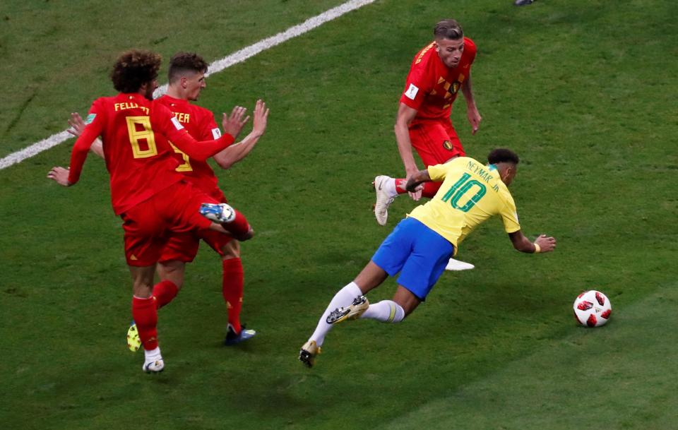  Neymar throws himself to the floor in the Belgian box