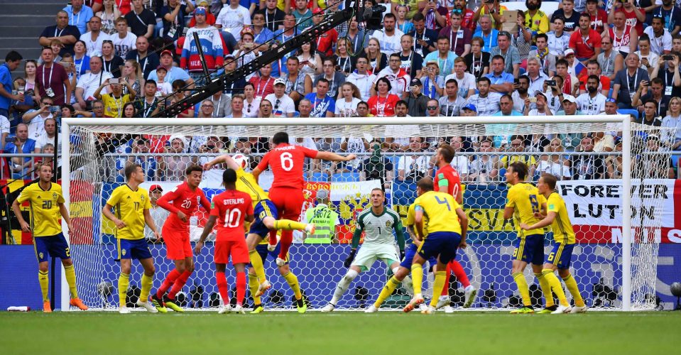  Harry Maguire climbs high to power home his header to put England one-up