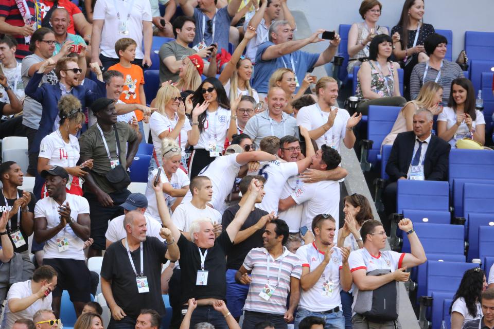  The family of Harry Maguire celebrate after the defender headed England 1-0 up