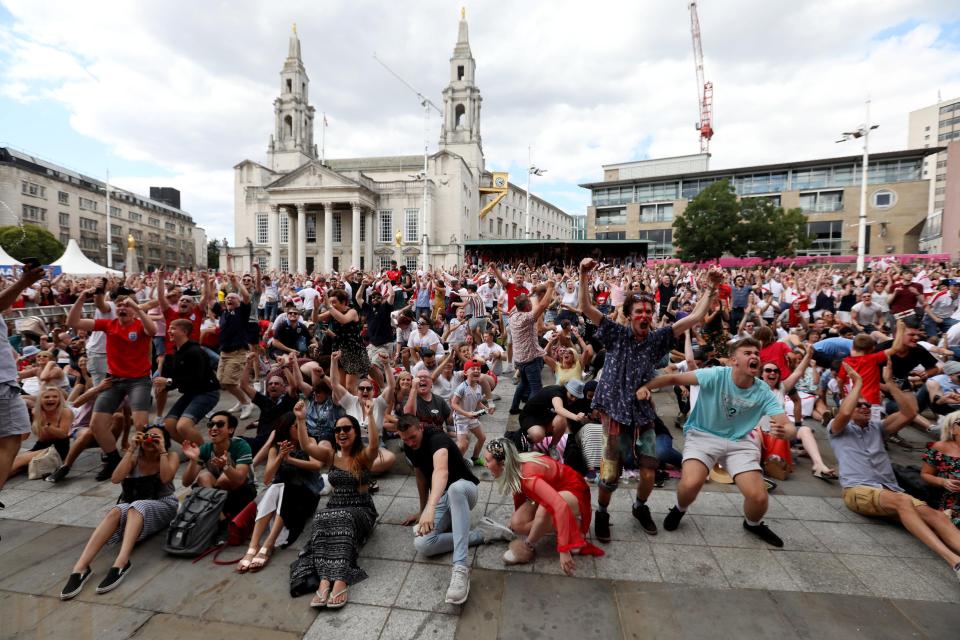  Fans go wild in Millennium Square, Leeds, after England beat Sweden