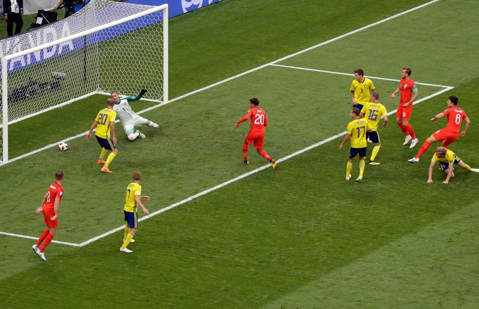 Harry Maguire scored with a brilliant header to put England in front against Sweden