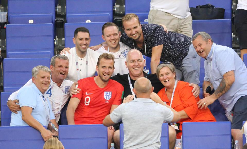  Harry Kane and his family are all smiles in the crowd after England's 2-0 win over Sweden in the World Cup quarter finals