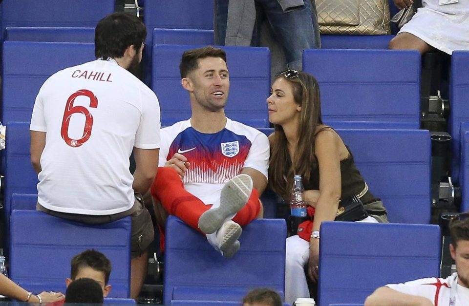  Gary Cahill catches up with wife Gemma Acton after the game