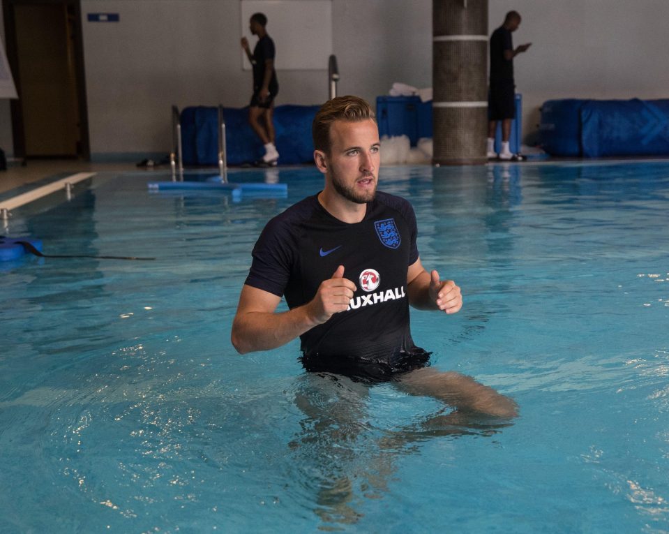  Kane does some aqua jogging as he goes gentle on his legs ahead of the semi-final