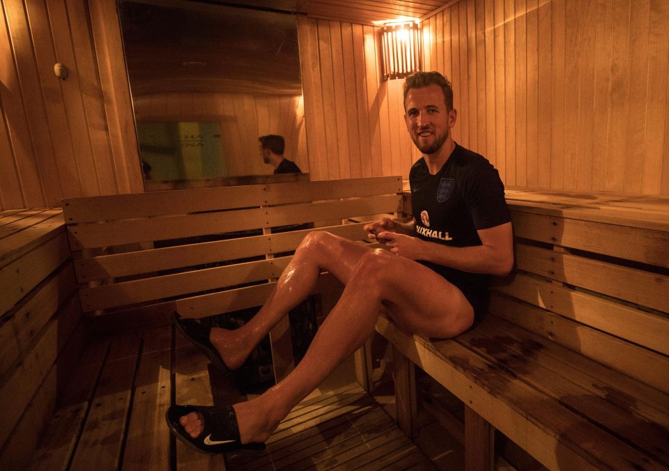  Harry Kane was snapped in a sauna as he recovered from England's 2-0 victory over Sweden