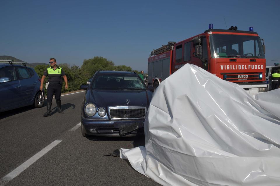 Images from the main road showed damage to both the bike and the Mercedes