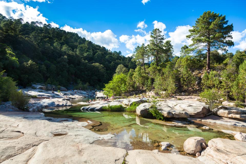  Tourists paddle in Corsica's Cavu river, where six people were infected in 2014