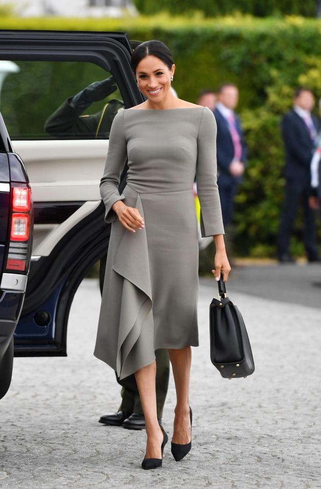  Meghan Markle looked chic in grey Roland Mouret for day two of her Dublin tour today