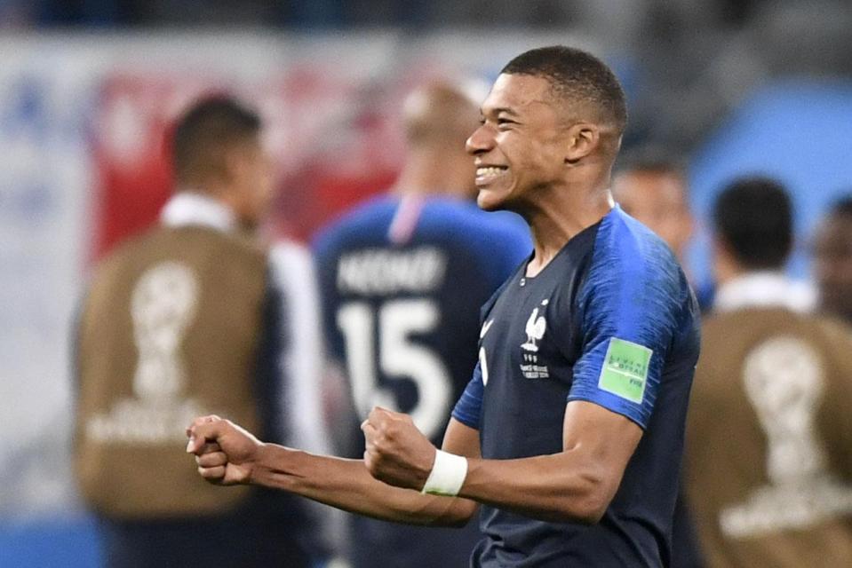 Kylian Mbappe celebrates as France beat Belgium in their semi-final