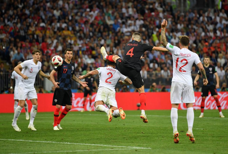 Ivan Perisic gets in front of Kyle Walker to volley home the equaliser as Croatia pushed forward after the break