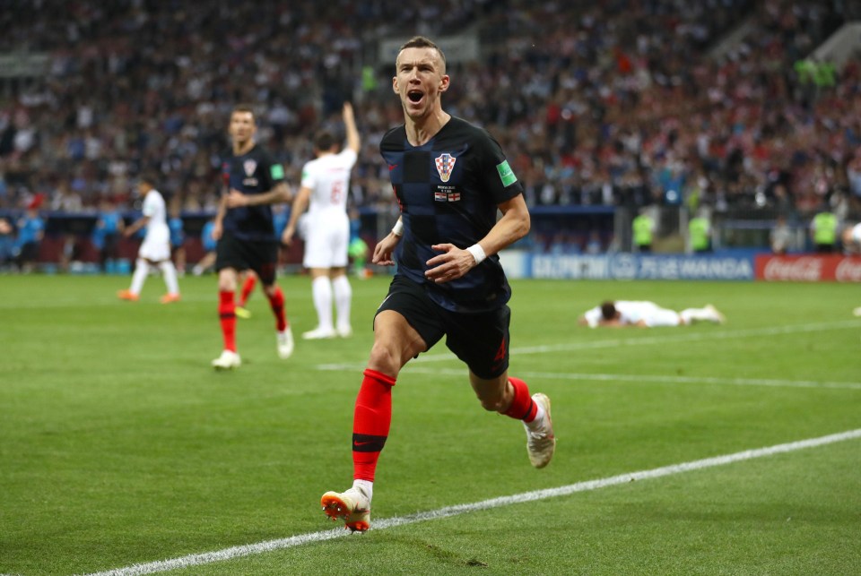 Ivan Perisic celebrates putting Croatia into the lead with a superb volley as he ghosted in in front of Kyle Walker