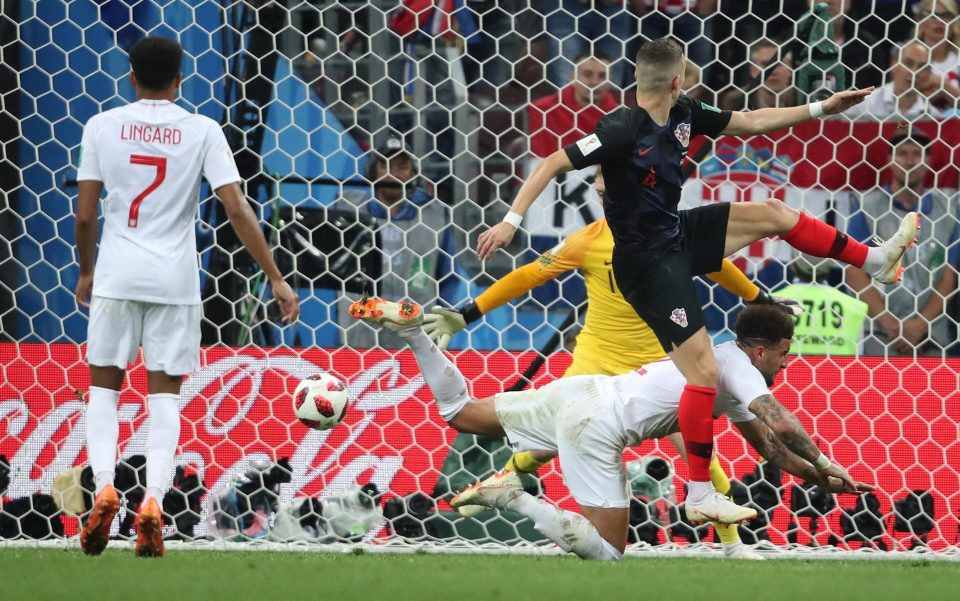 Perisic watches as the ball heads for the corner with Jordan Pickford beaten