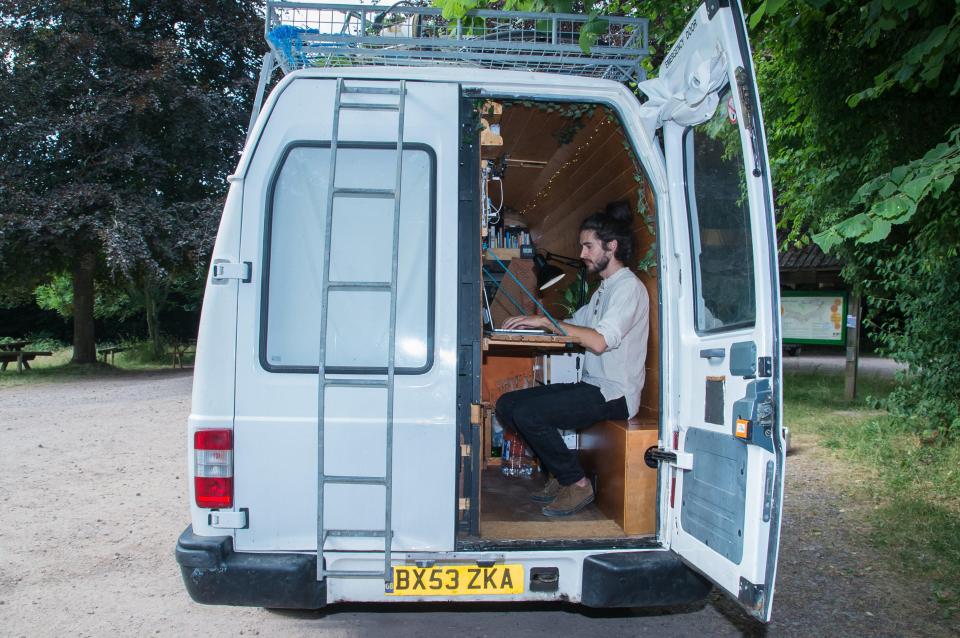  Mike has written two books about his travels from his desk in the back of his van