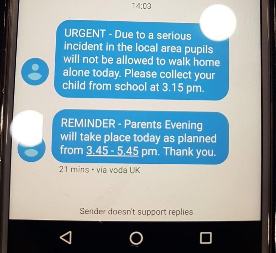  Parents were told to pick up their children from a local school rather than allowing them to walk home after the stabbings