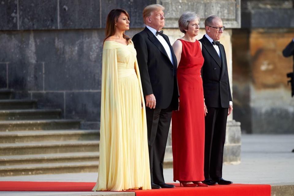  She looked stunning as she attended the lavish dinner with Theresa May and her husband Philip