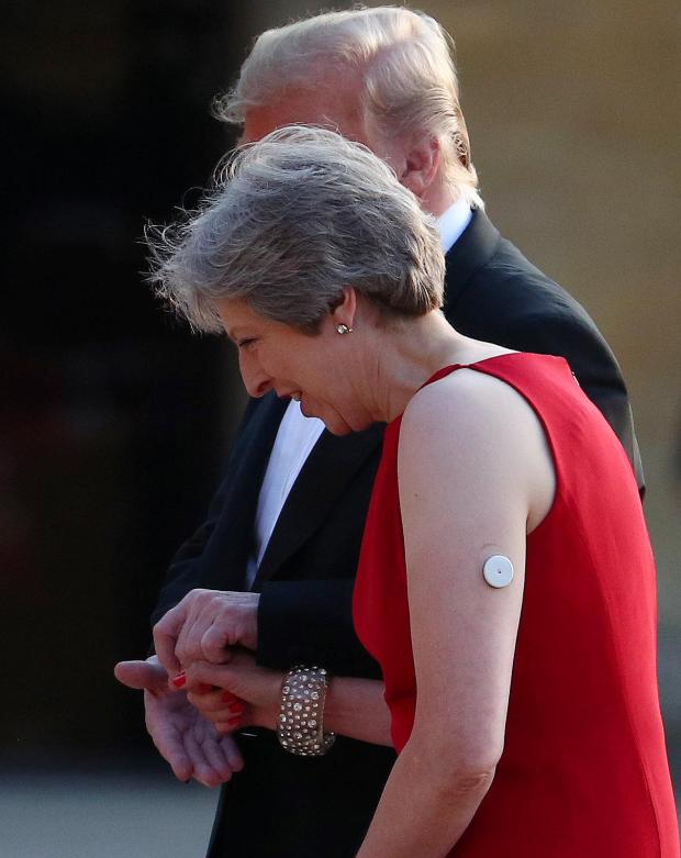 Theresa May and Donald Trump climb the steps to the entrance of Blenheim Palace