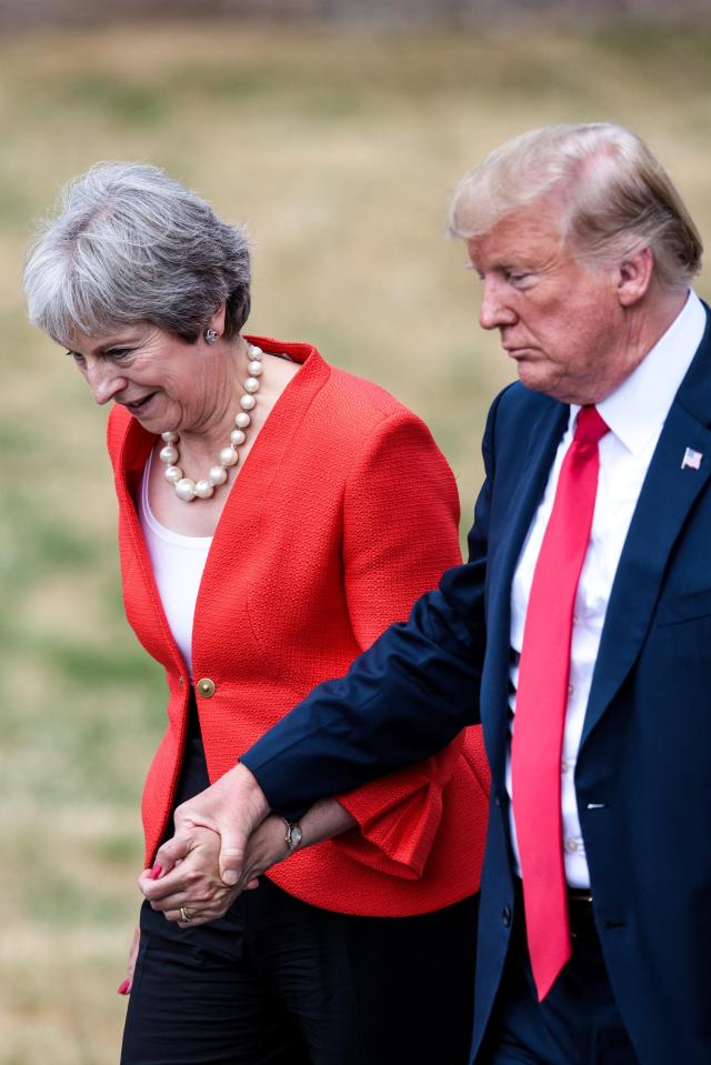  Mrs May and Mr Trump at a press conference outside Chequers today