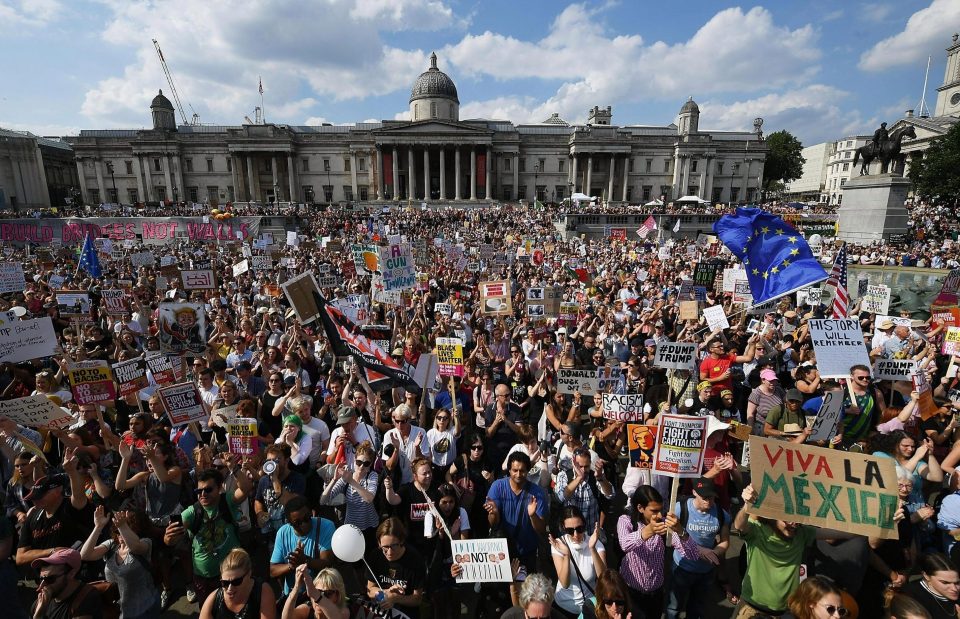  Tens of thousands of demonstrators have descended on Trafalgar Square