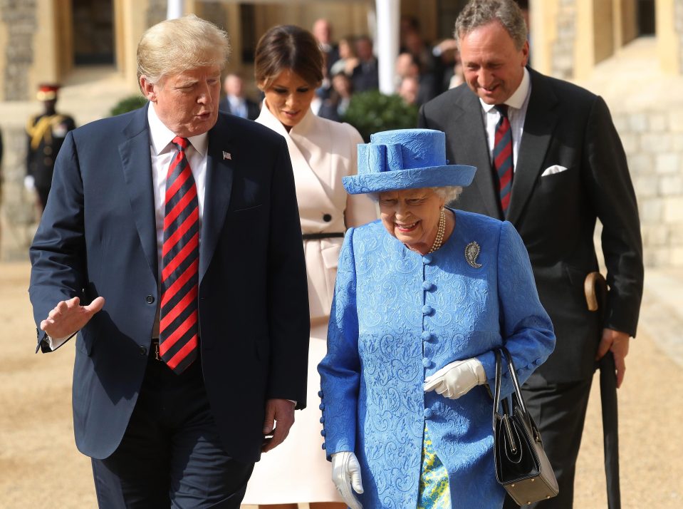  Her Majesty smiles as she talks to the US President at Windsor Castle today