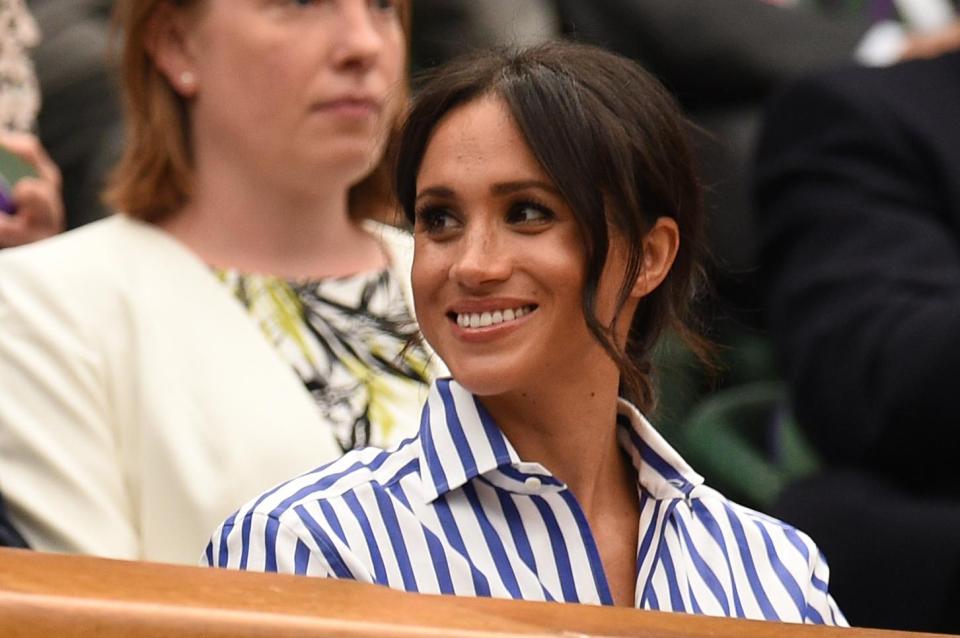  Meghan, 36, was wreathed in smiles as she took her seat for the match