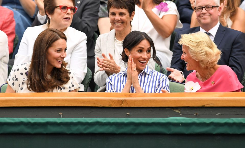  Kate and Meghan chat to Gill Brook, attending with her husband AELTC Chairman Philip Brook