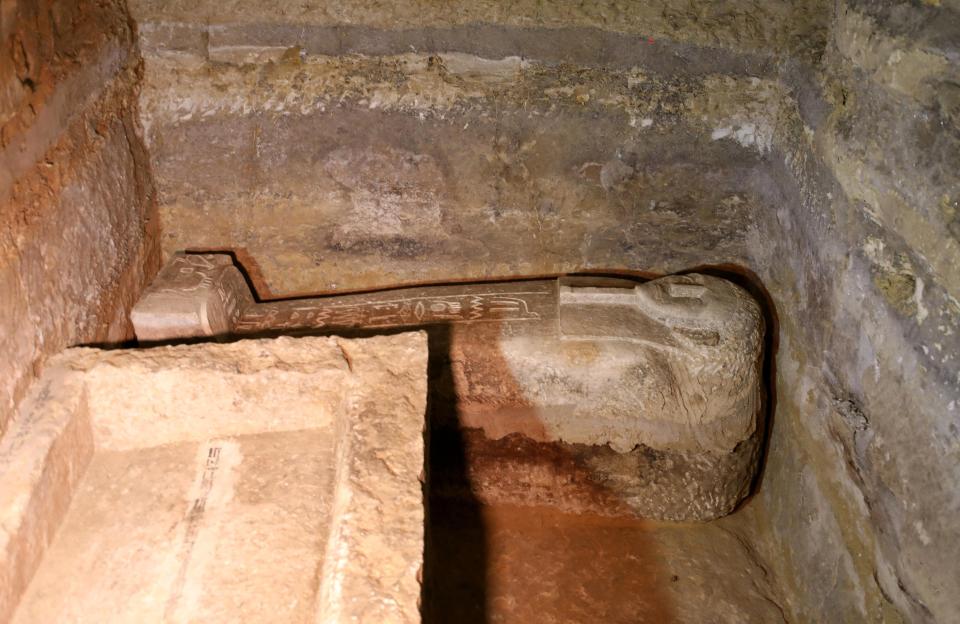  Enclosed coffins seen inside a chamber in a recently discovered burial shaft