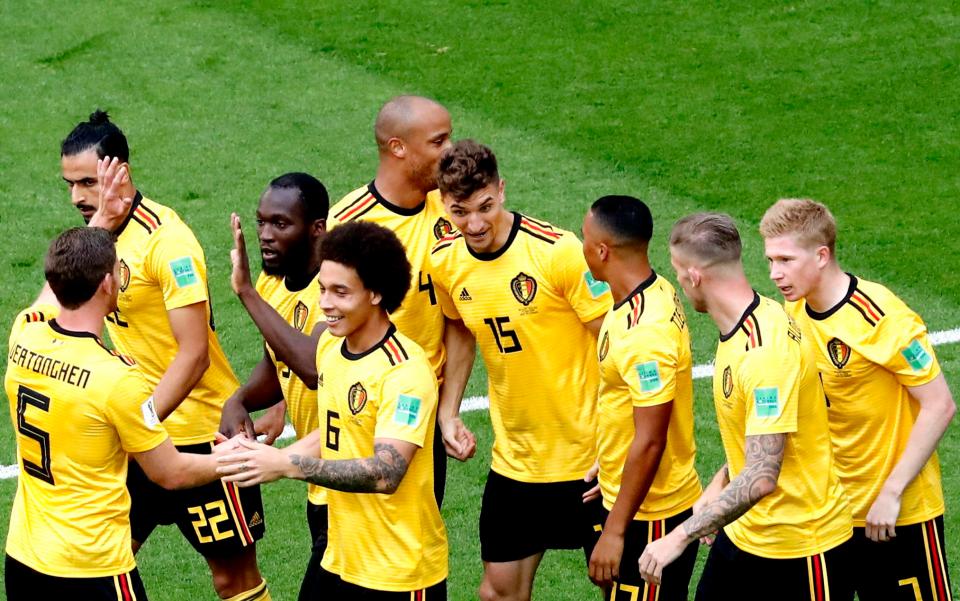 Belgium celebrate their early opener in the third-place play-off