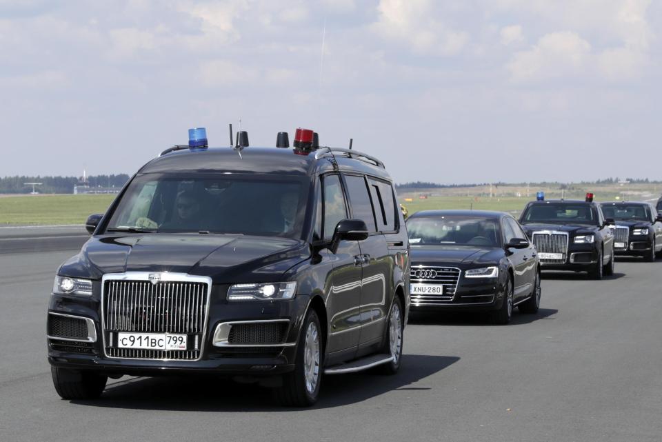  Putin, seen here leaving the meeting with Trump, claimed he did not know Trump was in Moscow in 2013