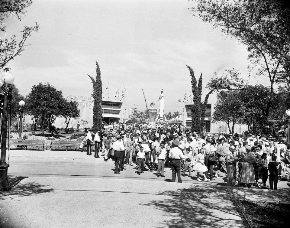 The general public enters Disneyland theme park on its first day - on July 1955 