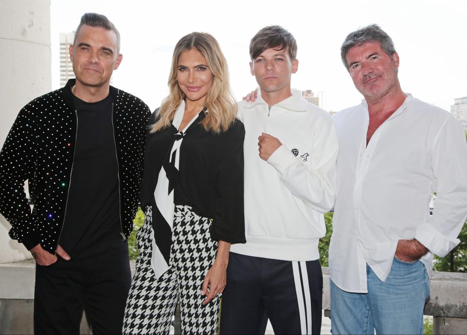  Robbie and Ayda with Louis Tomlinson and Simon Cowell