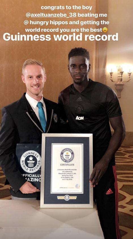  Axel Tuanzebe claimed a world record for the fastest time to clear a game of hungry hippos