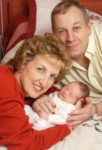  Sue with ex Nick and newborn Freya in 2008