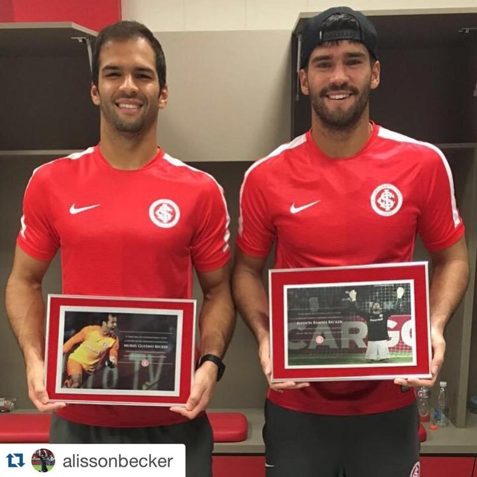  Alisson, right, kick-started his career with Internacional