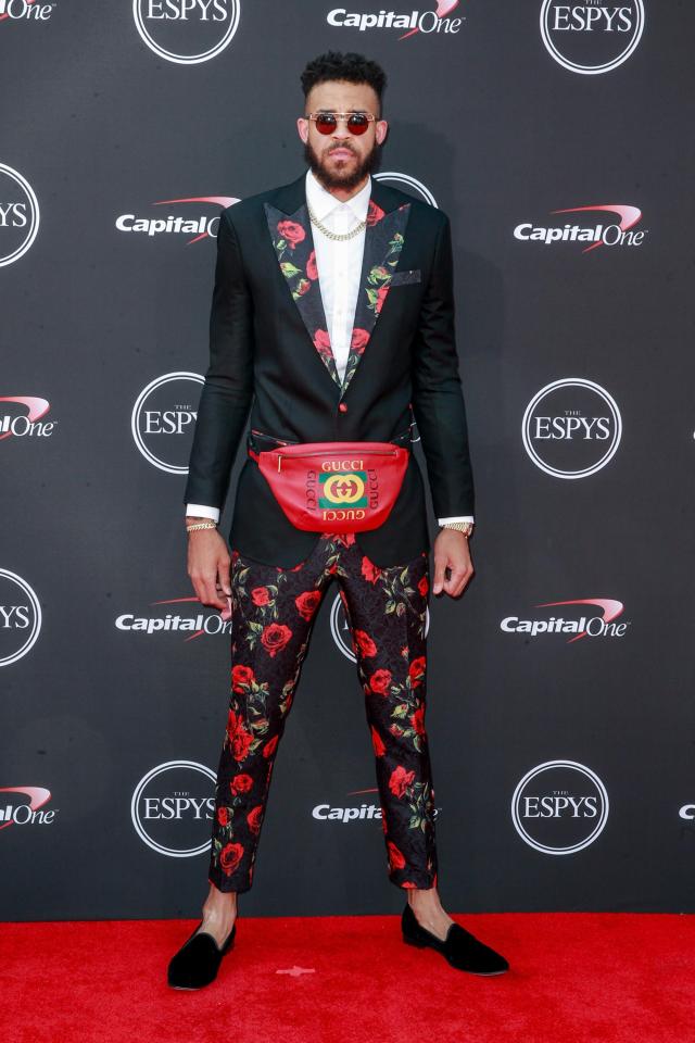 JaVale McGee wore a Gucci bum-bag for the glitzy LA bash