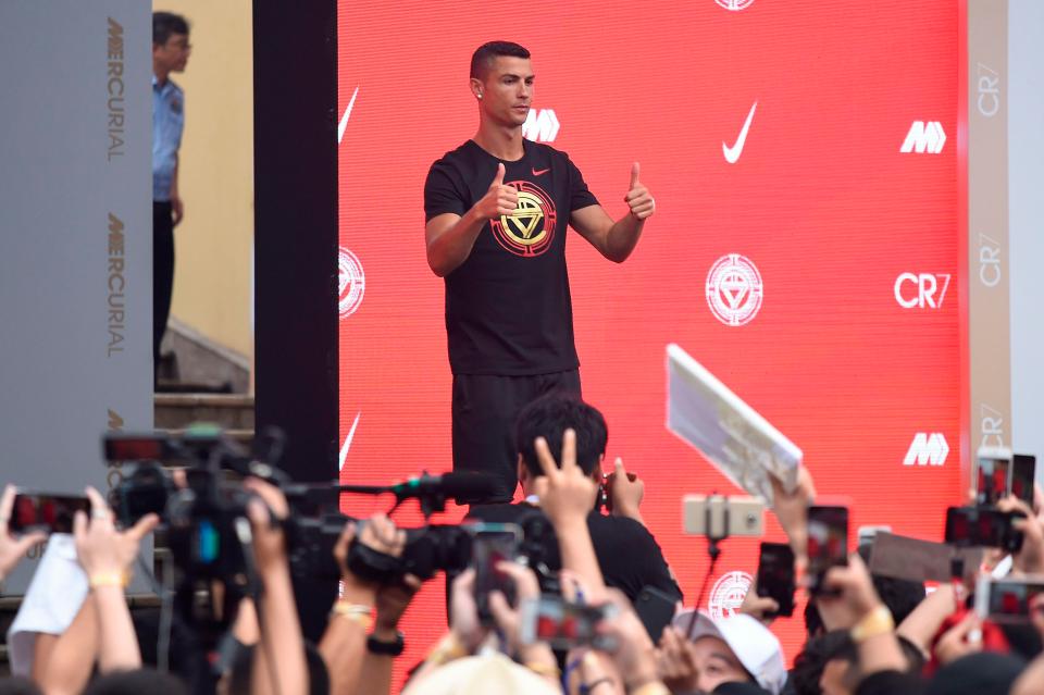 Cristiano Ronaldo took to the stage to speak to the packed crowd in China