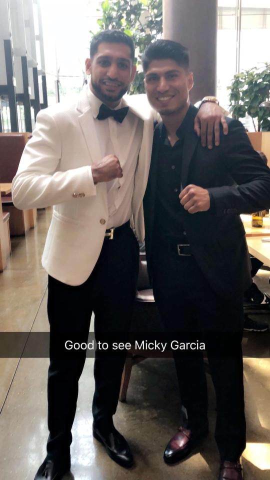 Amir Khan caught up with Mikey Garcia at the LA bash