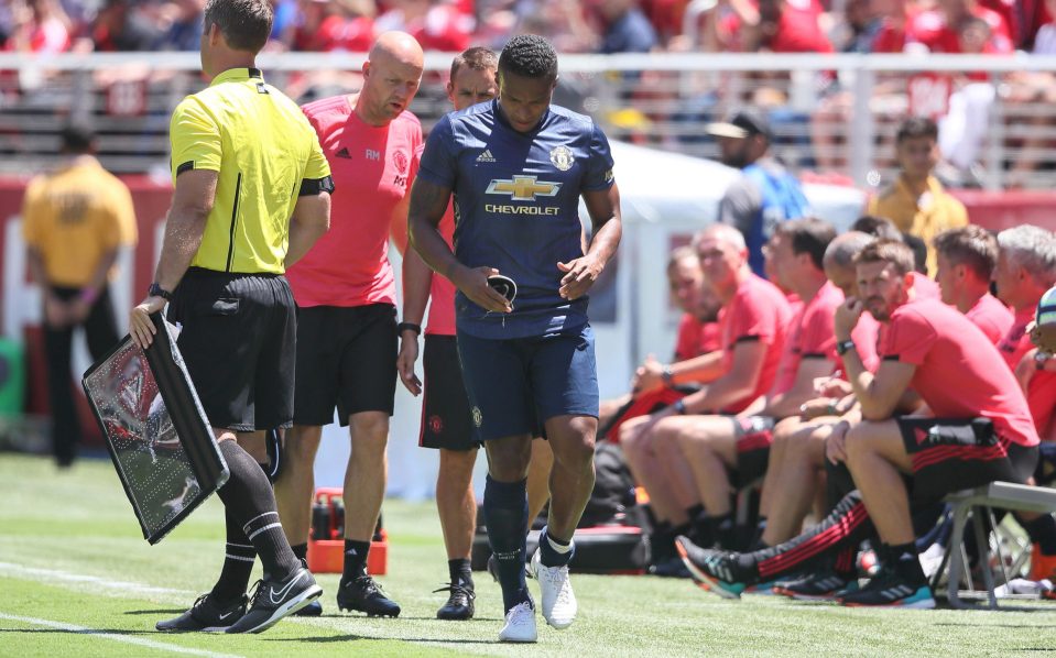 Antonio Valencia limped off with apparent calf injury after just seven minutes