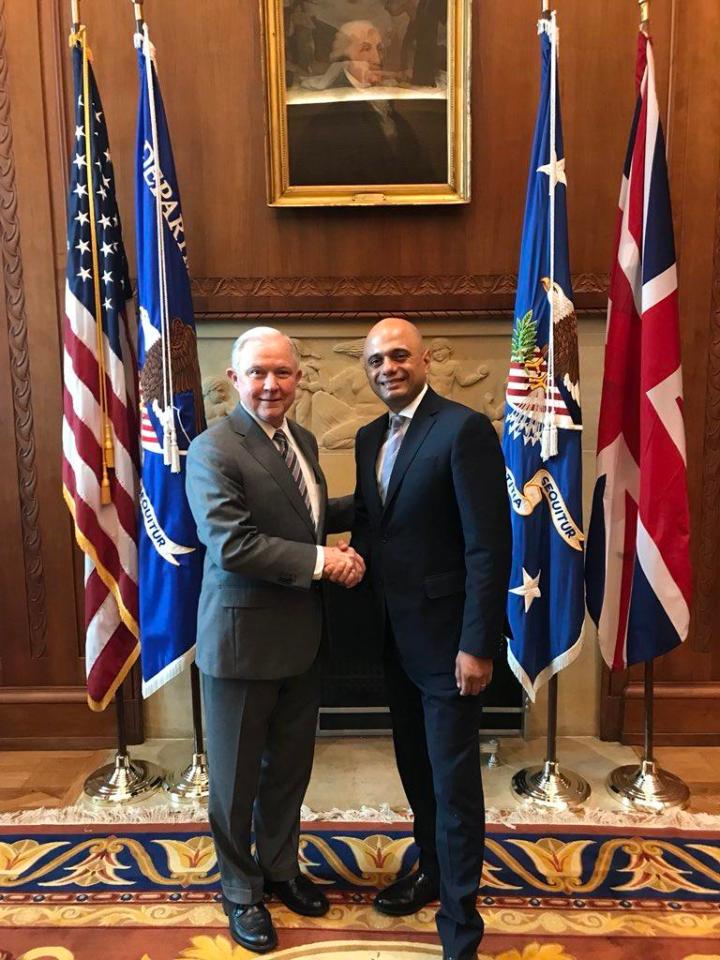  Home Secretary Sajid Javid met US Attorney General Jeff Sessions on May 30 this year