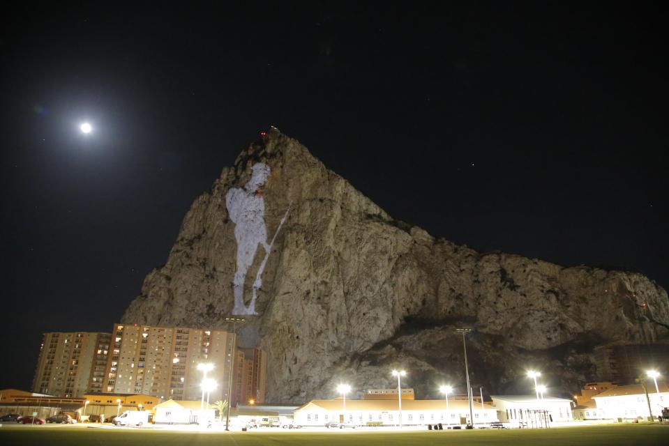  A 1,000ft image of a British Tommy has been projected on the Rock of Gibraltar