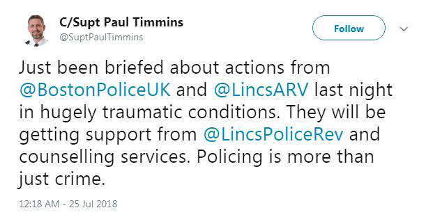  Chief Supt Timmins said the incident was 'traumatic'