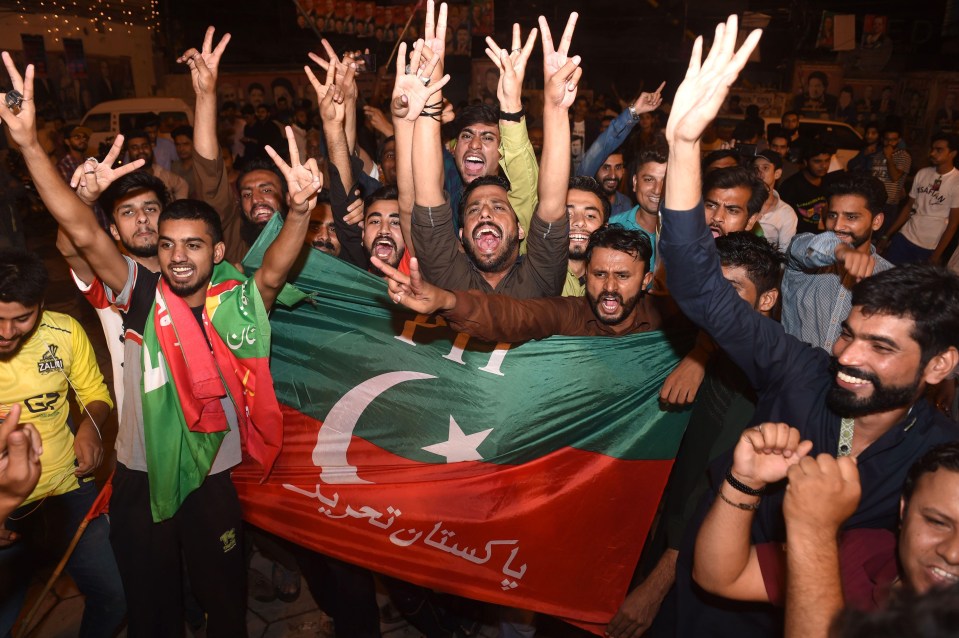 Khan's supporters celebrate as vote-counting was still going on in Lahore