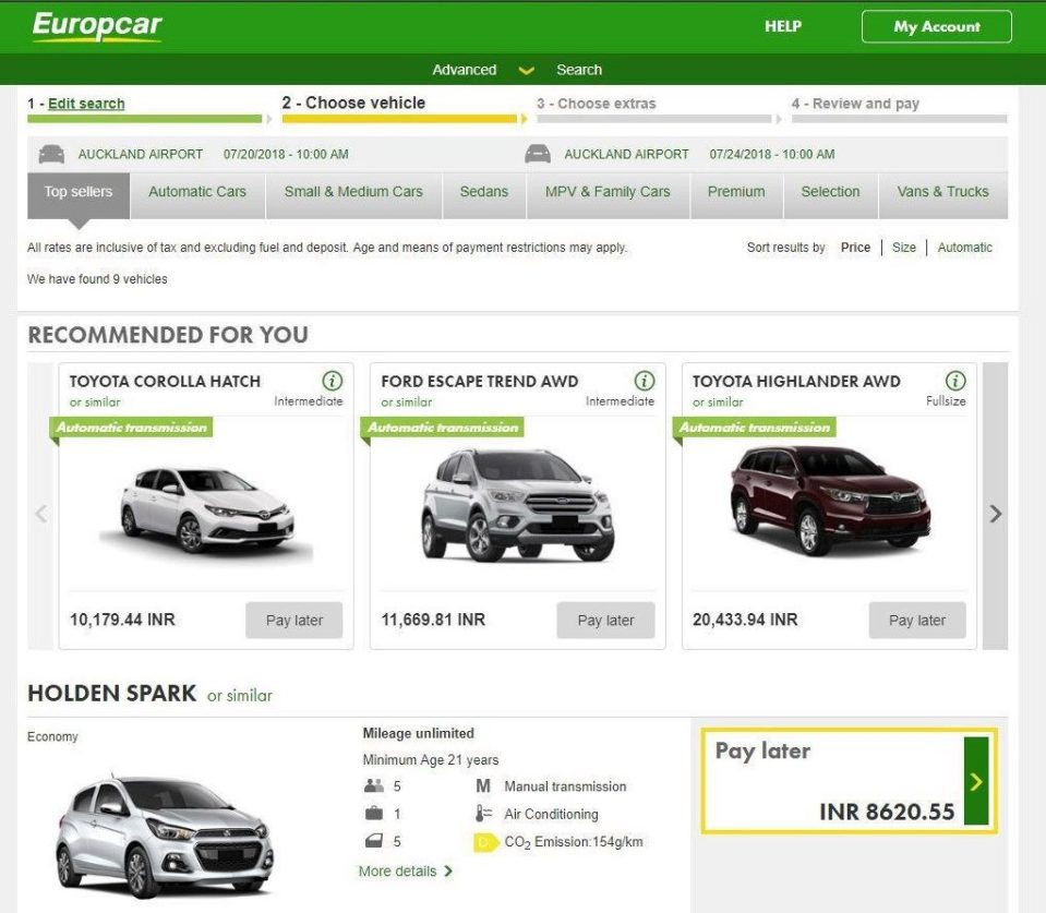  Europcars charges drivers booking from India £95 too