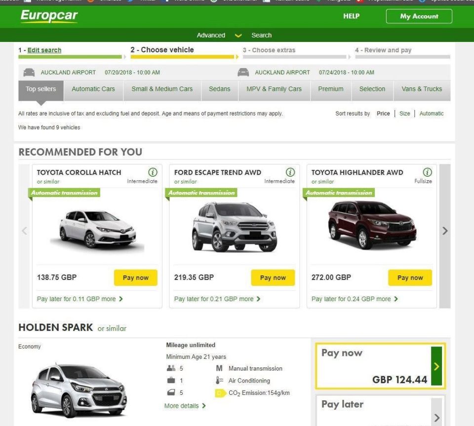  Brits are charged £125 by Europcar for a Holden Spark car in New Zealand for five days which is more than drivers in Afghanistan, India or Australia