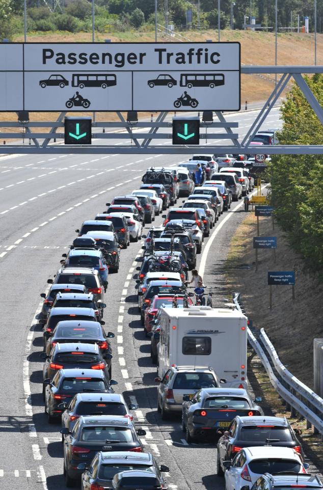  Holidaymakers faced long queues for the Eurotunnel in Kent this morning