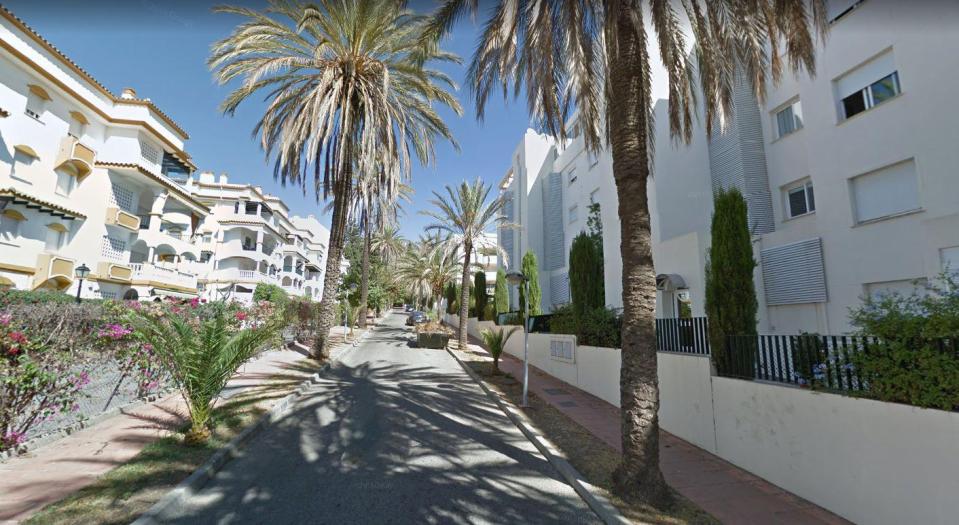  The four-year-old girl was on holiday with her family in Marbella, Spain, when she got into trouble in the pool, pictured is San Joaquin Street where the family was staying