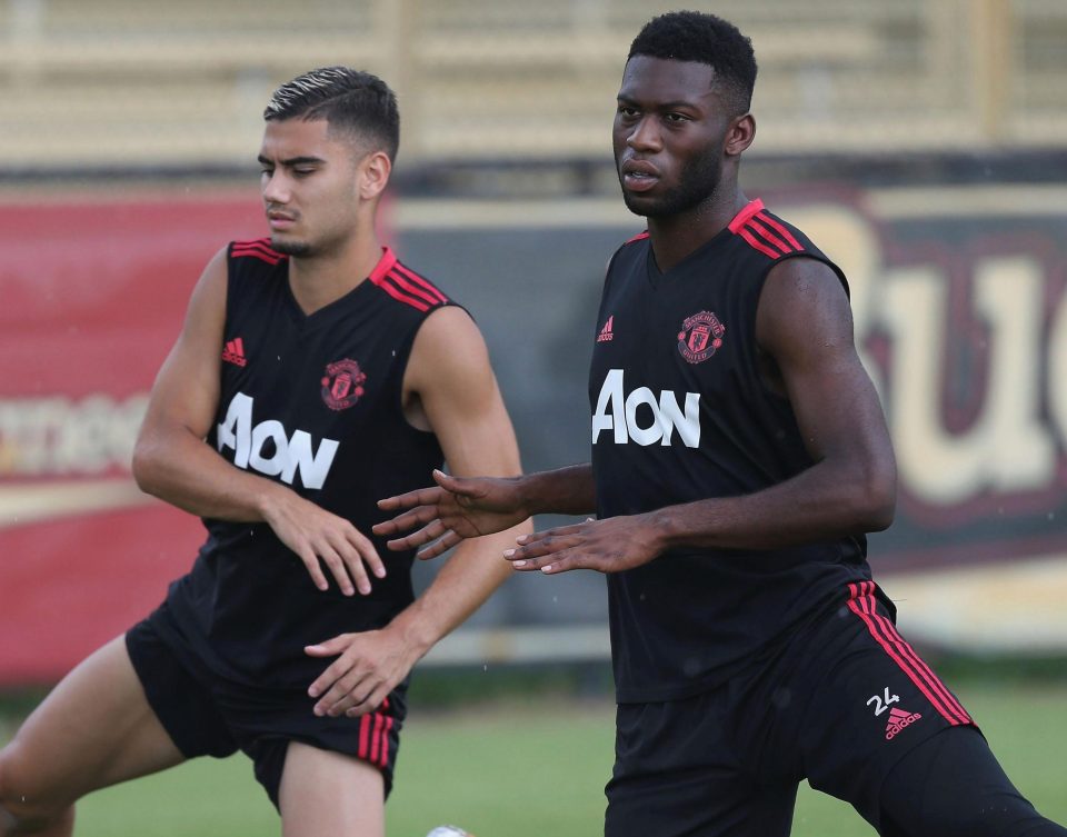  Andreas Pereira and Timothy Fosu-Mensah stretch off as Man Utd continue their USA tour