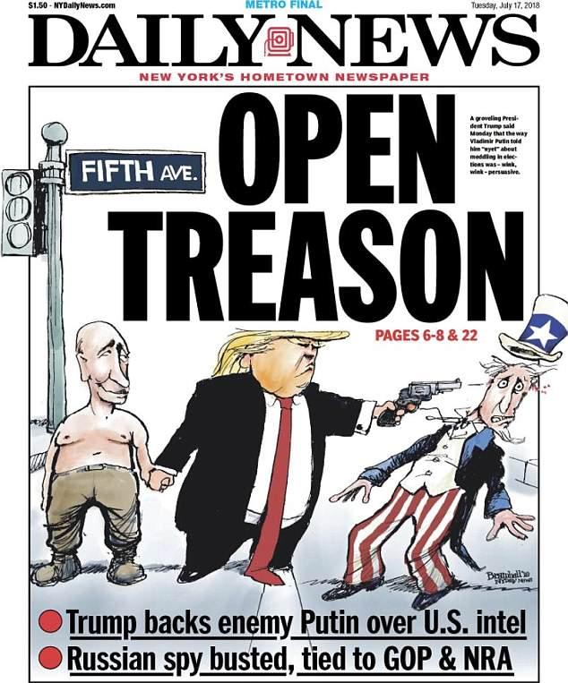 The world's front pages openly mocked Donald Trump for seemingly buckling in his meeting with Vladimir Putin yesterday